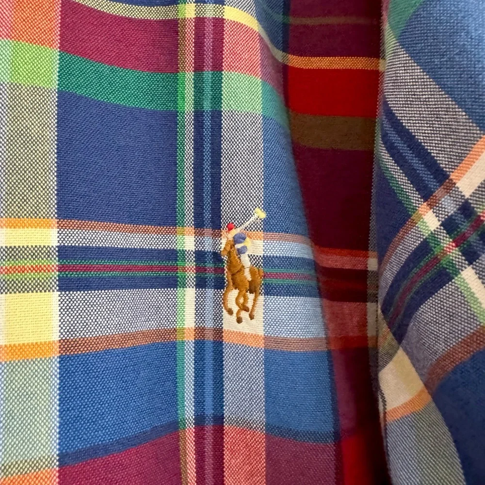 Ralph Lauren Men's Sz 2X Red Blue Plaid Classic Oxford Shirt 100%‎ Cotton